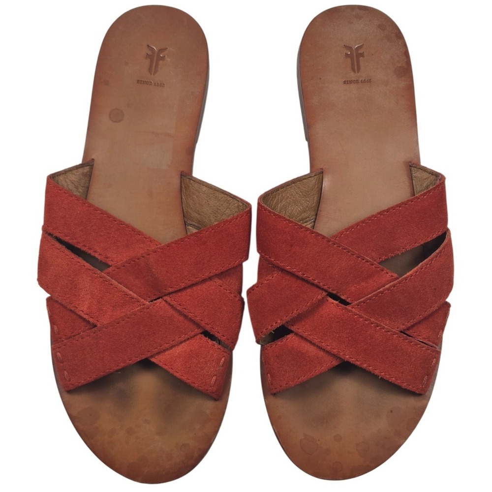 Frye Suede Crisscross Slide Sandals Womens 8‎ Red Good Flat Leather 3471342-RED